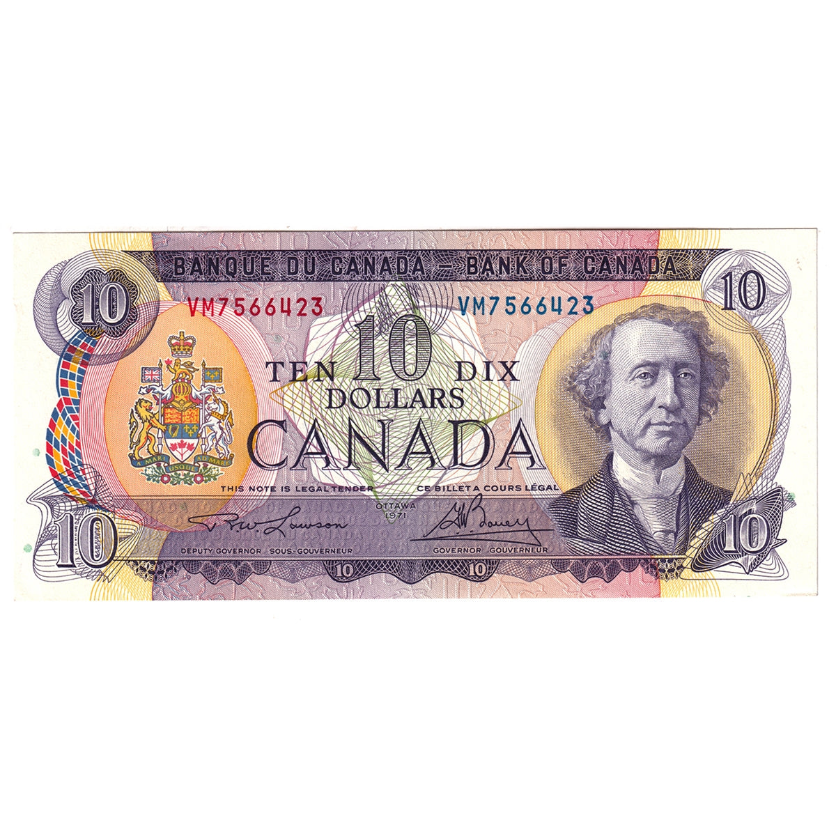 BC-49c 1971 Canada $10 Lawson-Bouey, VM, Almost Uncirculated (AU50)