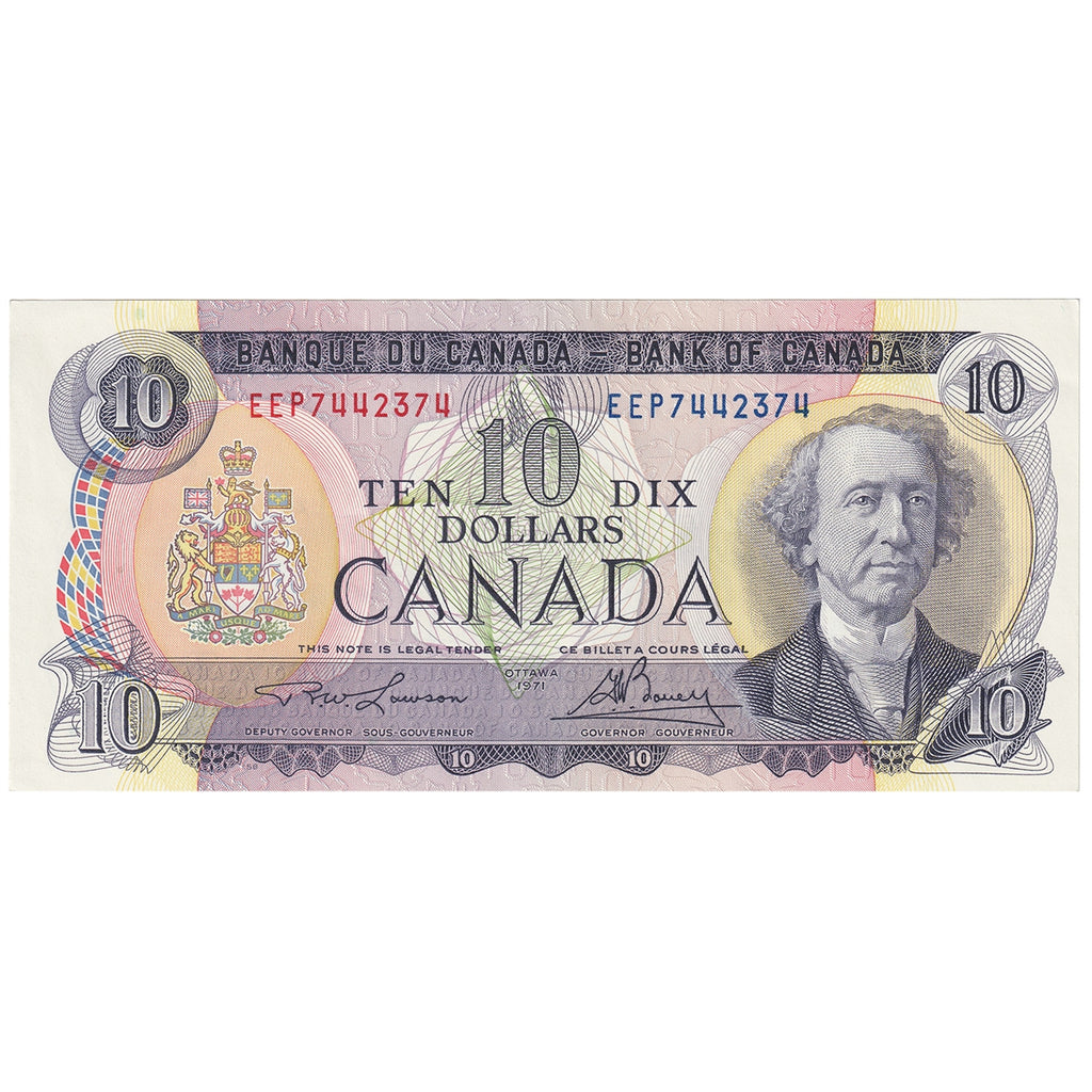 BC-49c-i 1971 Canada $10 Lawson-Bouey, EEP, Almost Uncirculated (AU50)