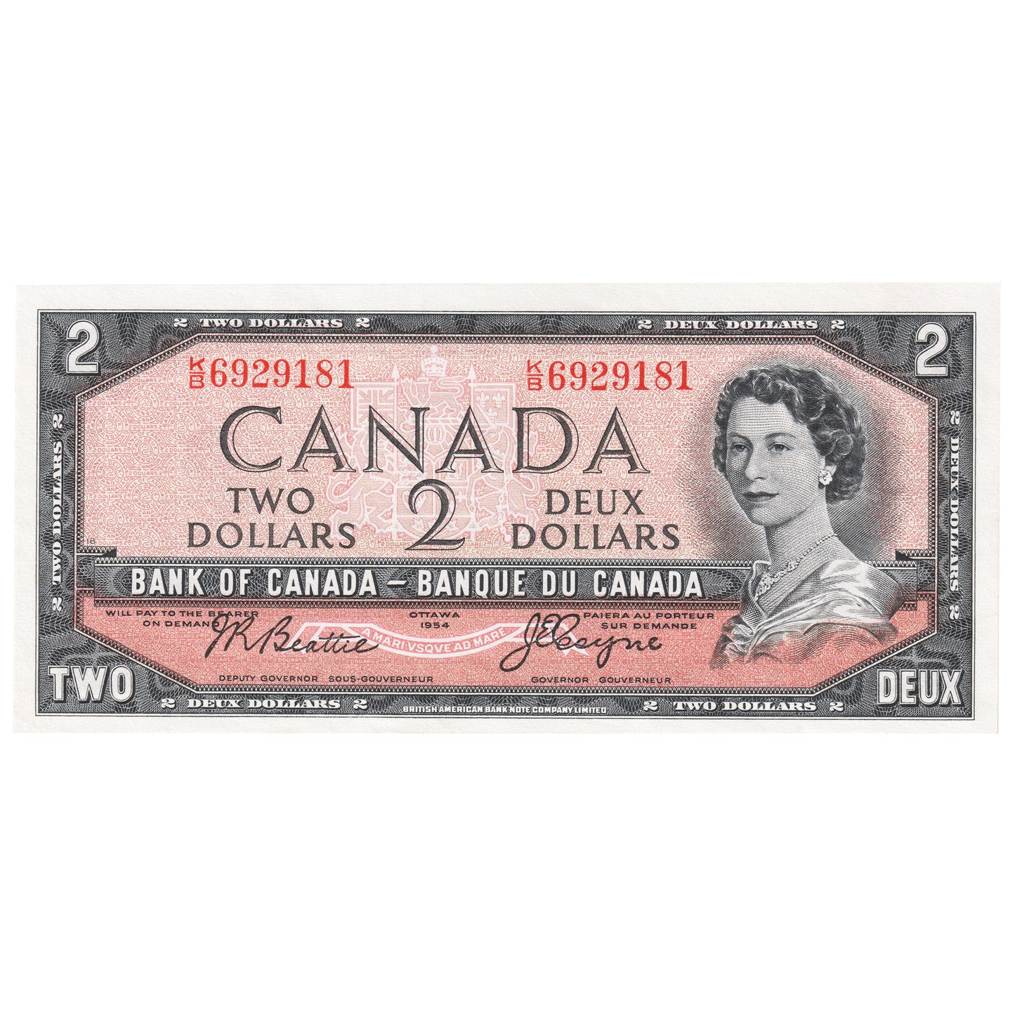 BC-38a 1954 Canada $2 Beattie-Coyne, K/B, AU-UNC (AU55)