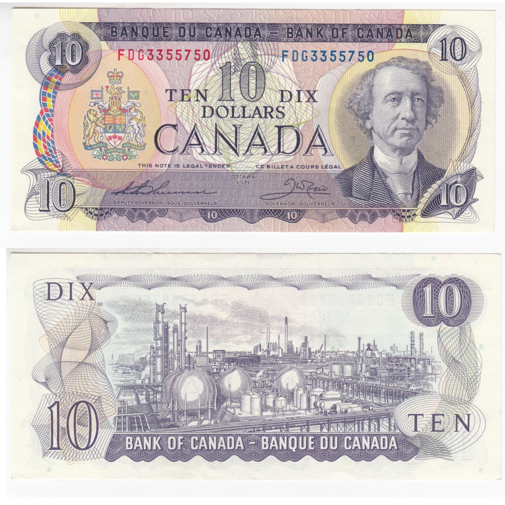 BC-49e 1971 Canada $10 Thiessen-Crow, FDG, AU-UNC (AU55)