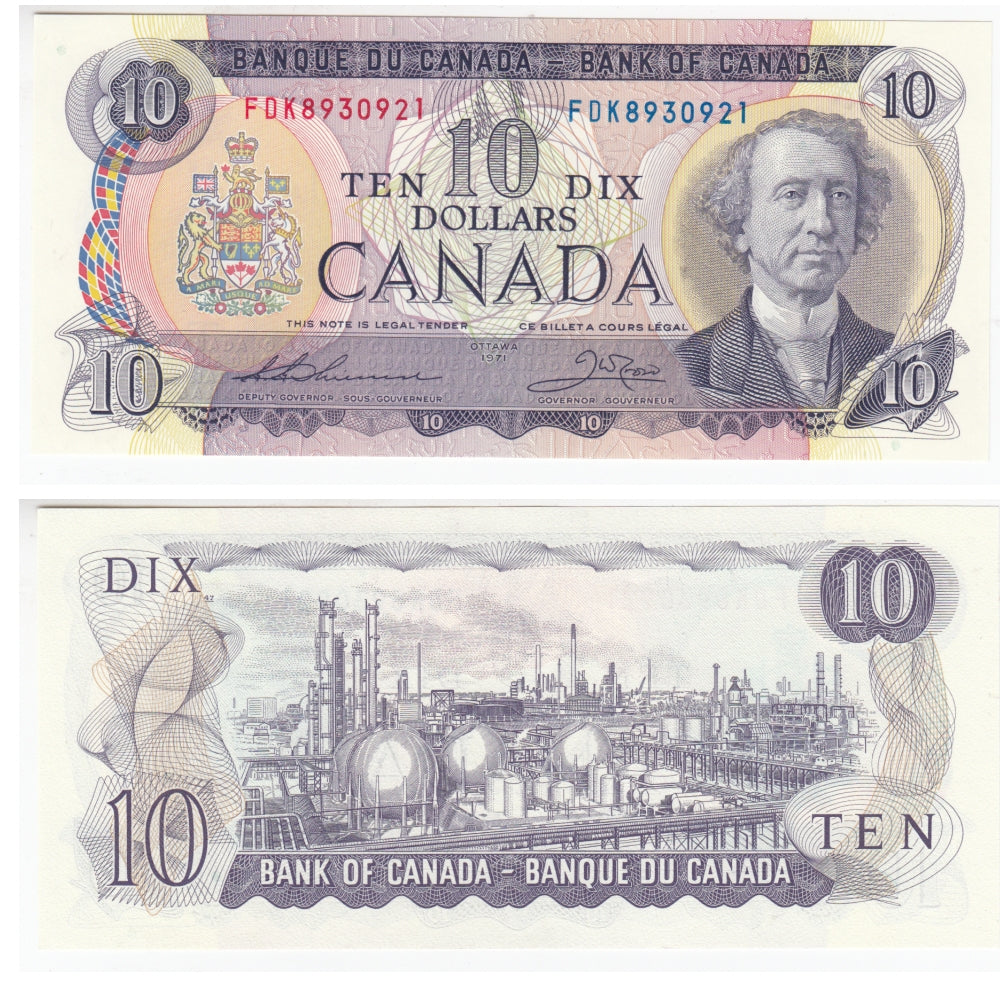 BC-49e 1971 Canada $10 Thiessen-Crow, FDK, Uncirculated (MS60)