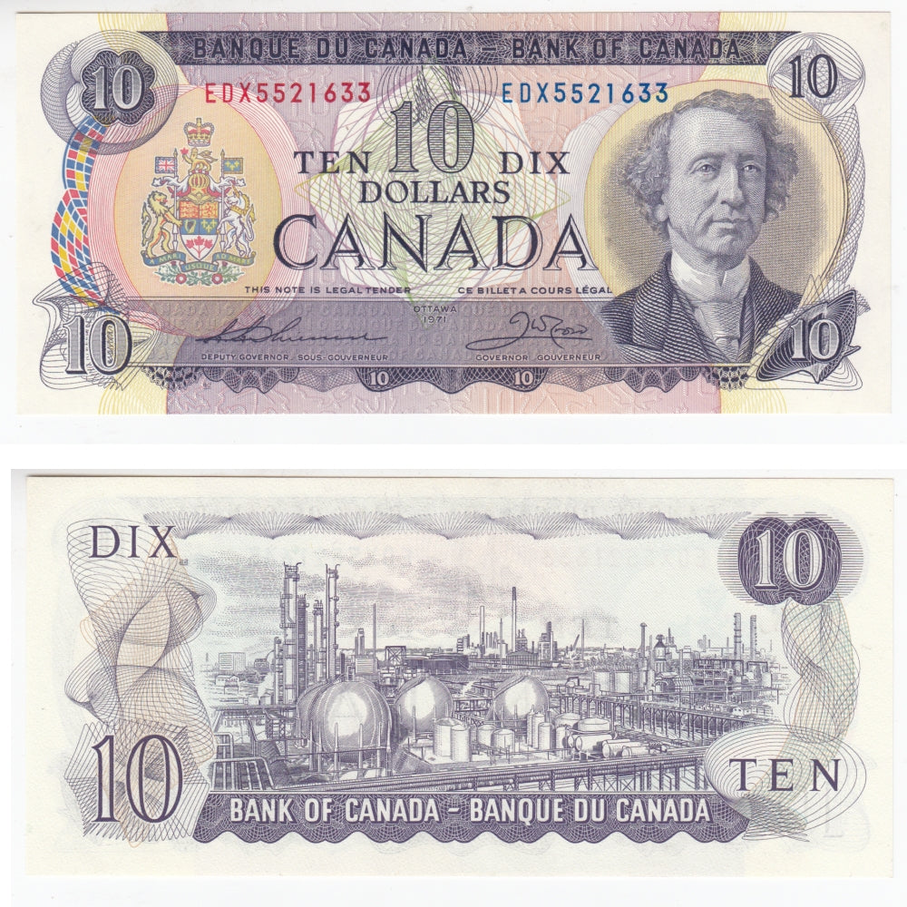 BC-49eA 1971 Canada $10 Thiessen-Crow, EDX, Almost Uncirculated (AU50)
