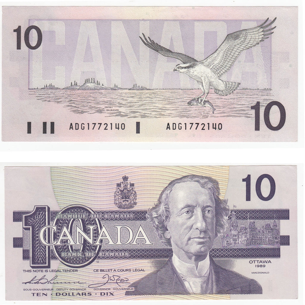 BC-57a 1989 Canada $10 Thiessen-Crow, ADG, AU-UNC (AU55)