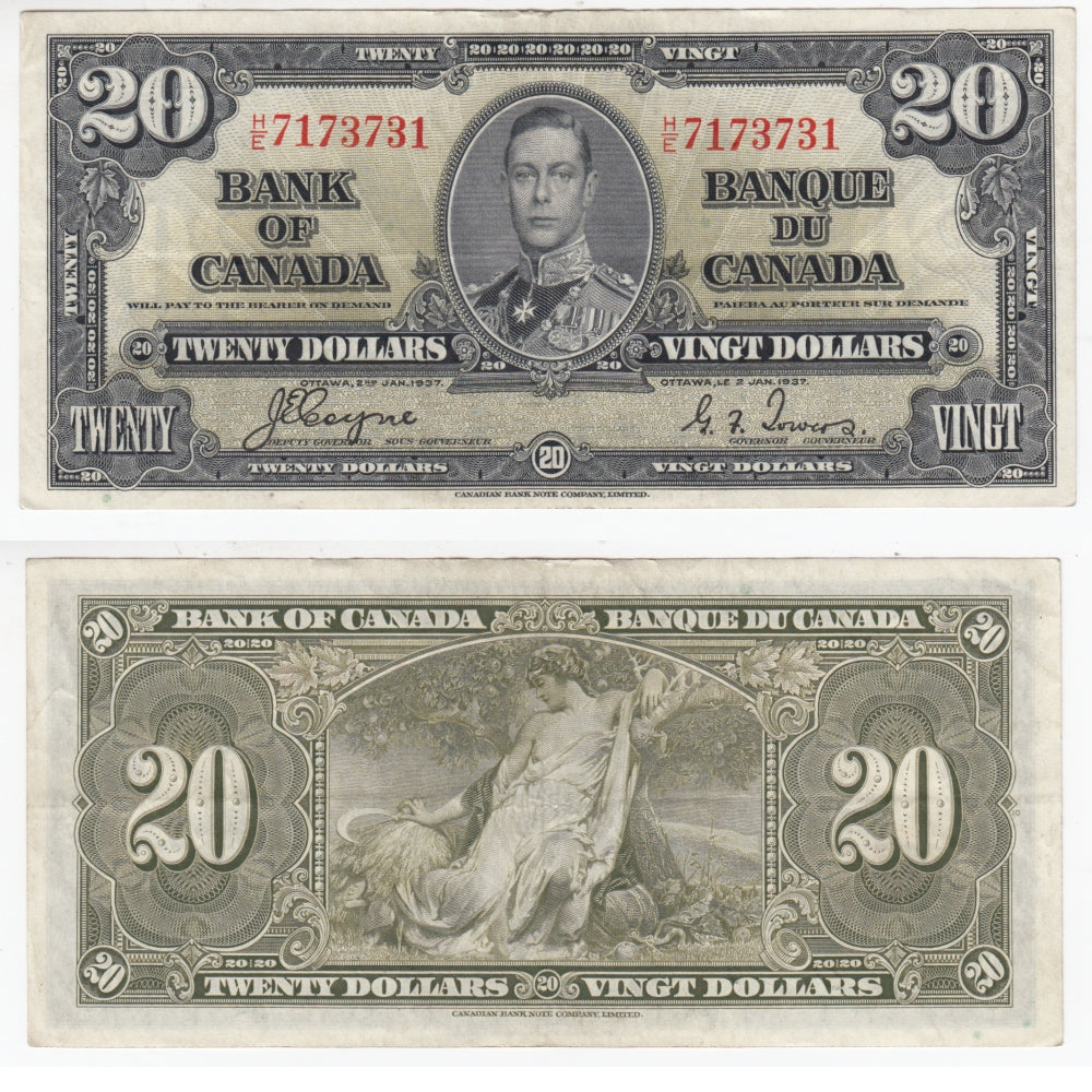 BC-25c 1937 Canada $20 Coyne-Towers, H/E, Extra Fine (EF40)