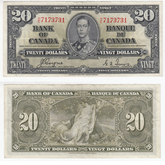 BC-25c 1937 Canada $20 Coyne-Towers, H/E, Extra Fine (EF40)
