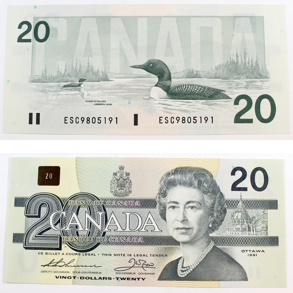BC-58a 1991 Canada $20 Thiessen-Crow, ESC, Almost Uncirculated (AU50)