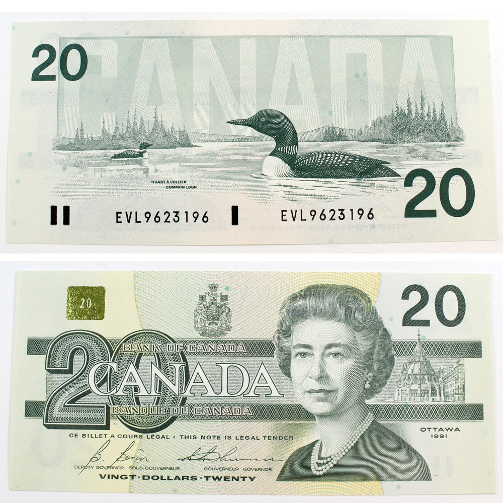 BC-58b 1991 Canada $20 Bonin-Thiessen, EVL, AU-UNC (AU55)