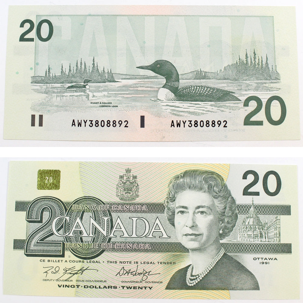 BC-58d-i 1991 Canada $20 Knight-Dodge, AWY, Uncirculated (MS60)