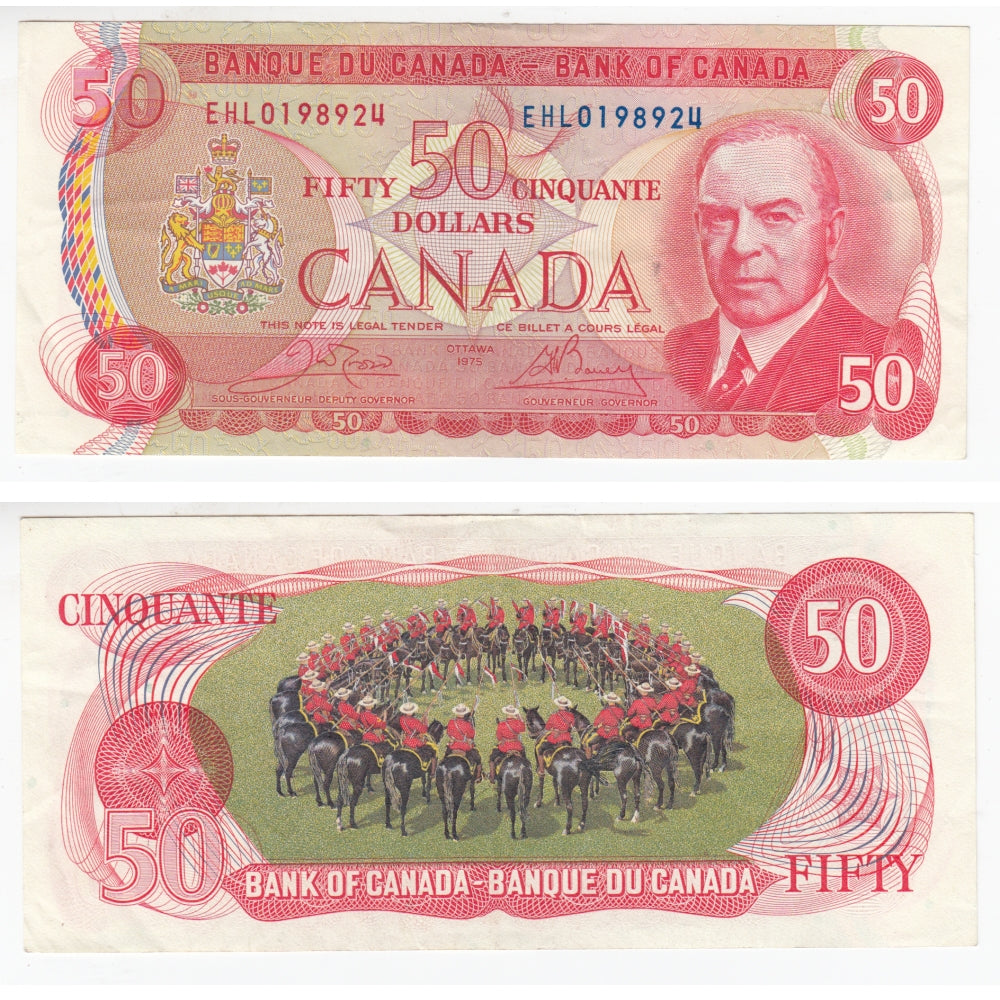BC-51b 1975 Canada $50 Crow-Bouey, EHL, Extra Fine (EF40)