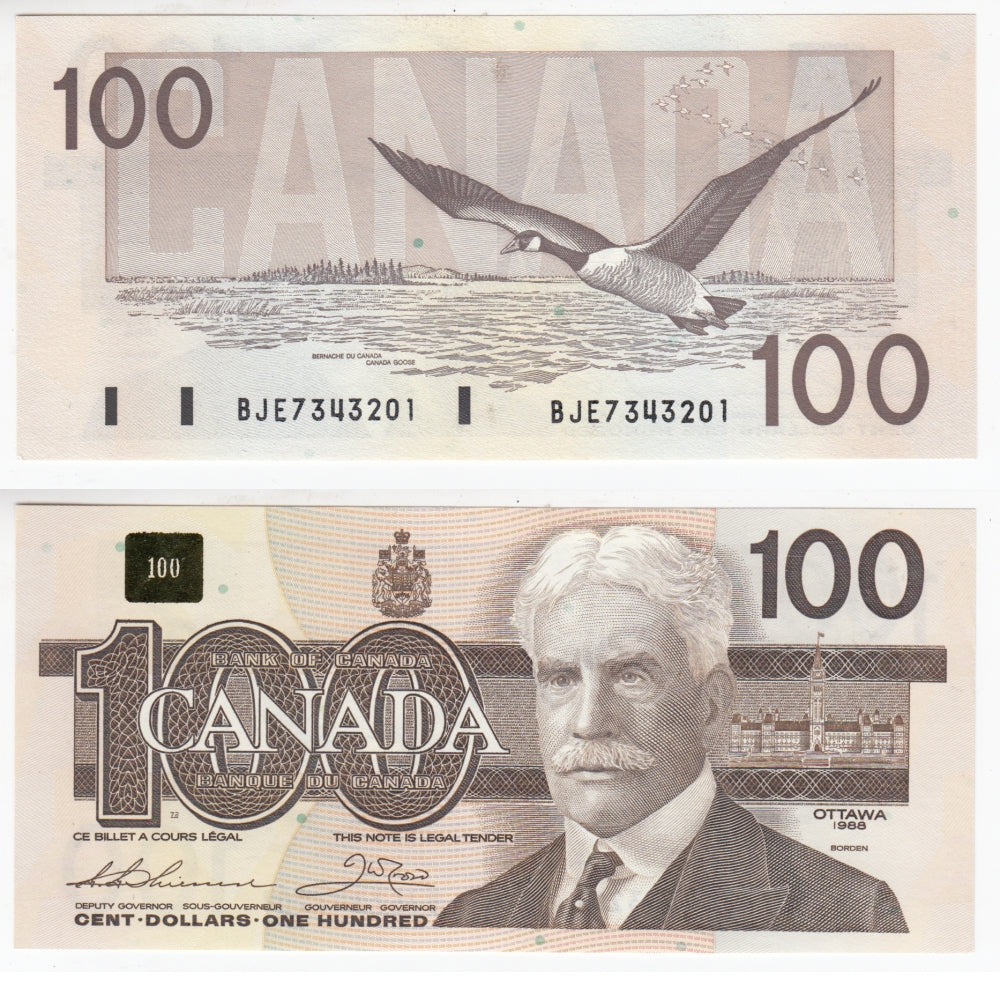 BC-60a-i 1988 Canada $100 Thiessen-Crow, BJE, Uncirculated (MS60)