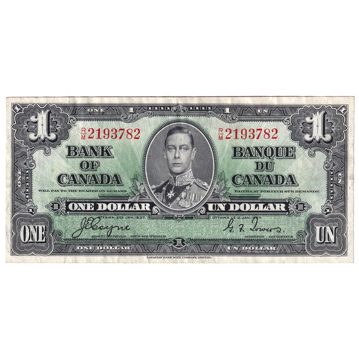 BC-21d 1937 Canada $1 Coyne-Towers, R/M, VF-EF