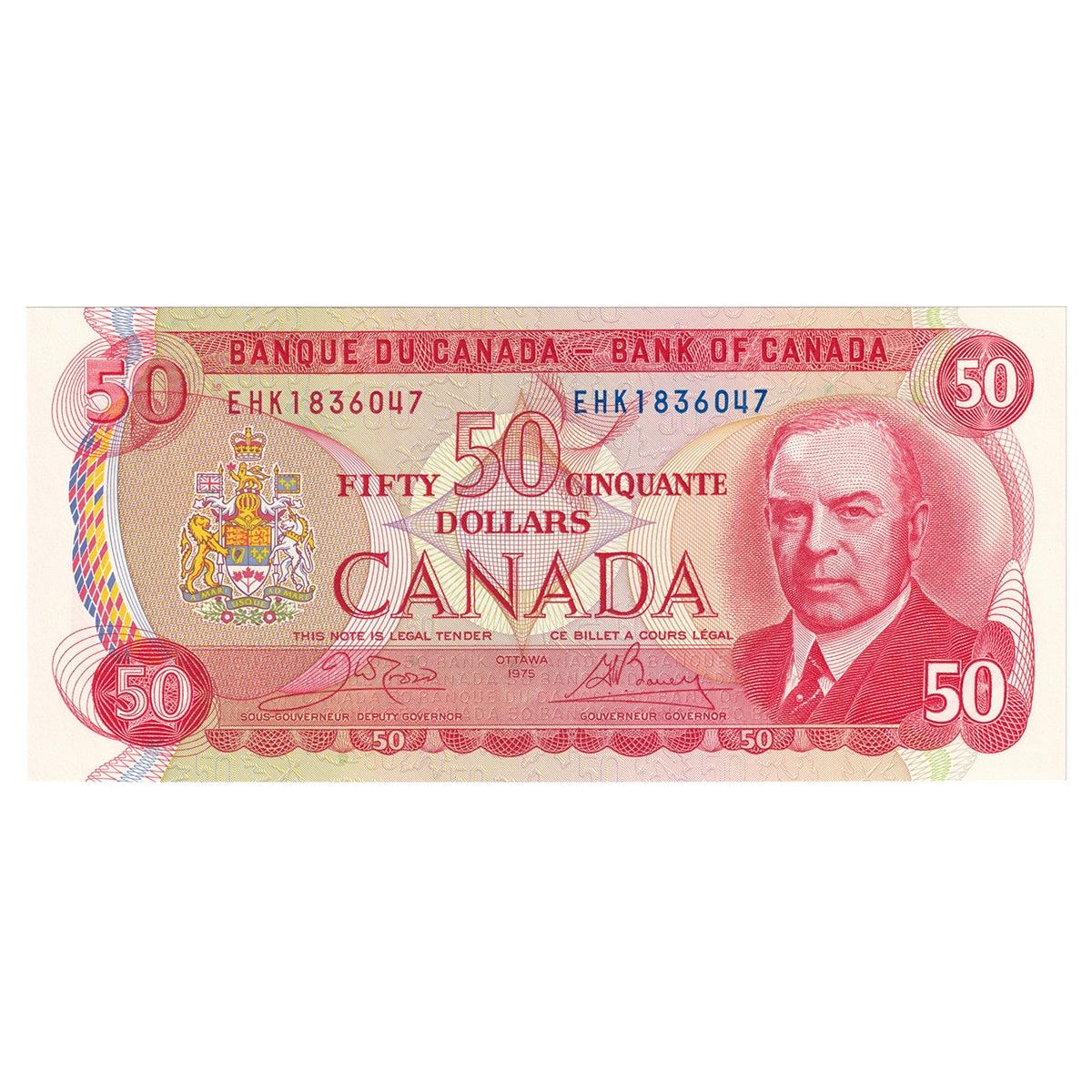 BC-51b 1975 Canada $50 Crow-Bouey, EHK, Choice Uncirculated (CUNC63)