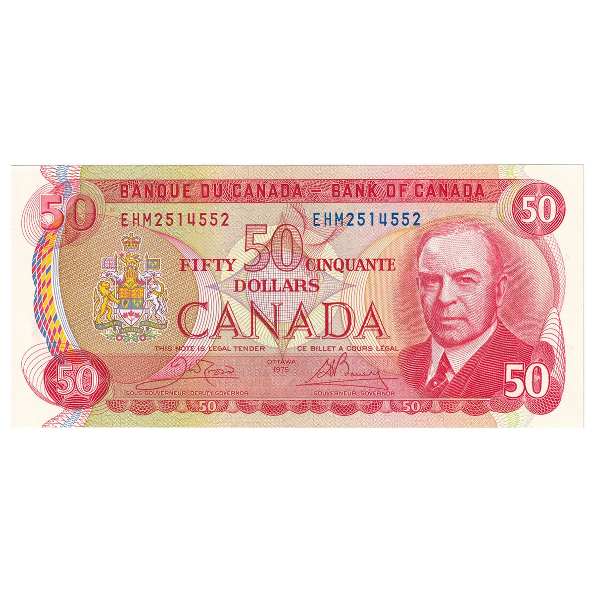 BC-51b 1975 Canada $50 Crow-Bouey, EHM, Uncirculated (MS60)