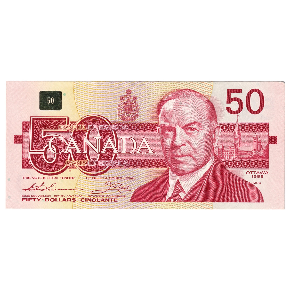 BC-59a 1988 Canada $50 Thiessen-Crow, EHY, Almost Uncirculated (AU50)