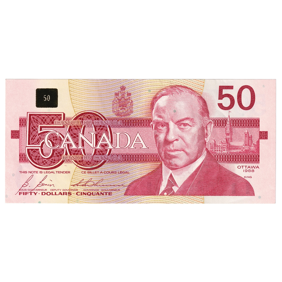 BC-59b 1988 Canada $50 Bonin-Thiessen, FHN, Almost Uncirculated (AU50)