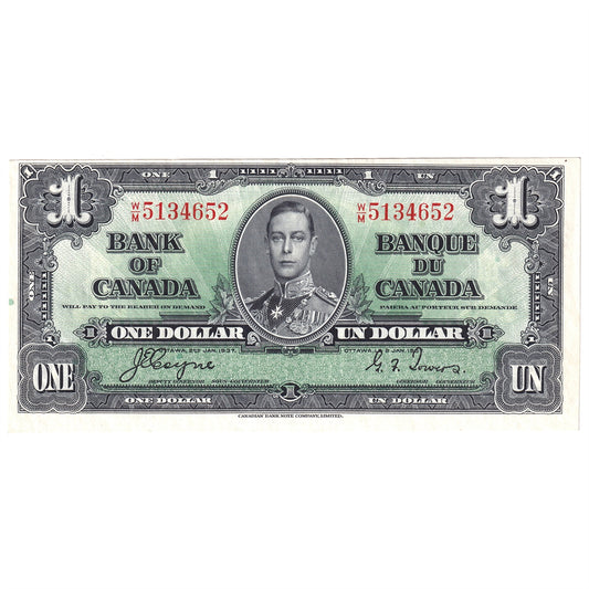 BC-21d 1937 Canada $1 Coyne-Towers, W/M, AU-UNC