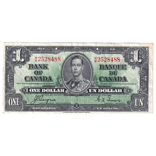 BC-21d 1937 Canada $1 Coyne-Towers, W/M, EF-AU