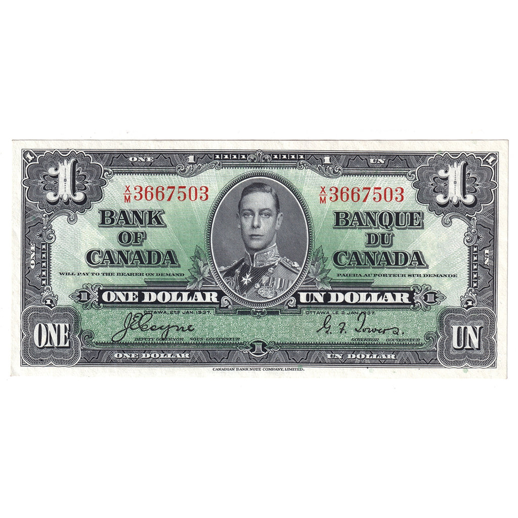 BC-21d 1937 Canada $1 Coyne-Towers, X/M, AU-UNC (AU55)