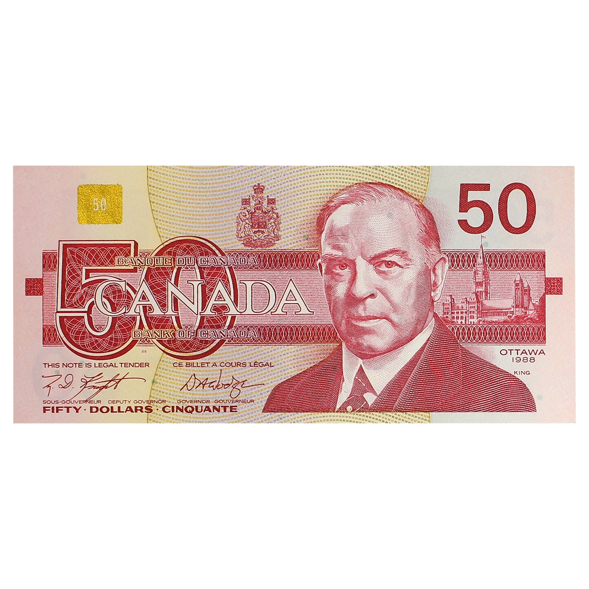 BC-59d 1988 Canada $50 Knight-Dodge, FHZ, Choice Uncirculated (CUNC63)