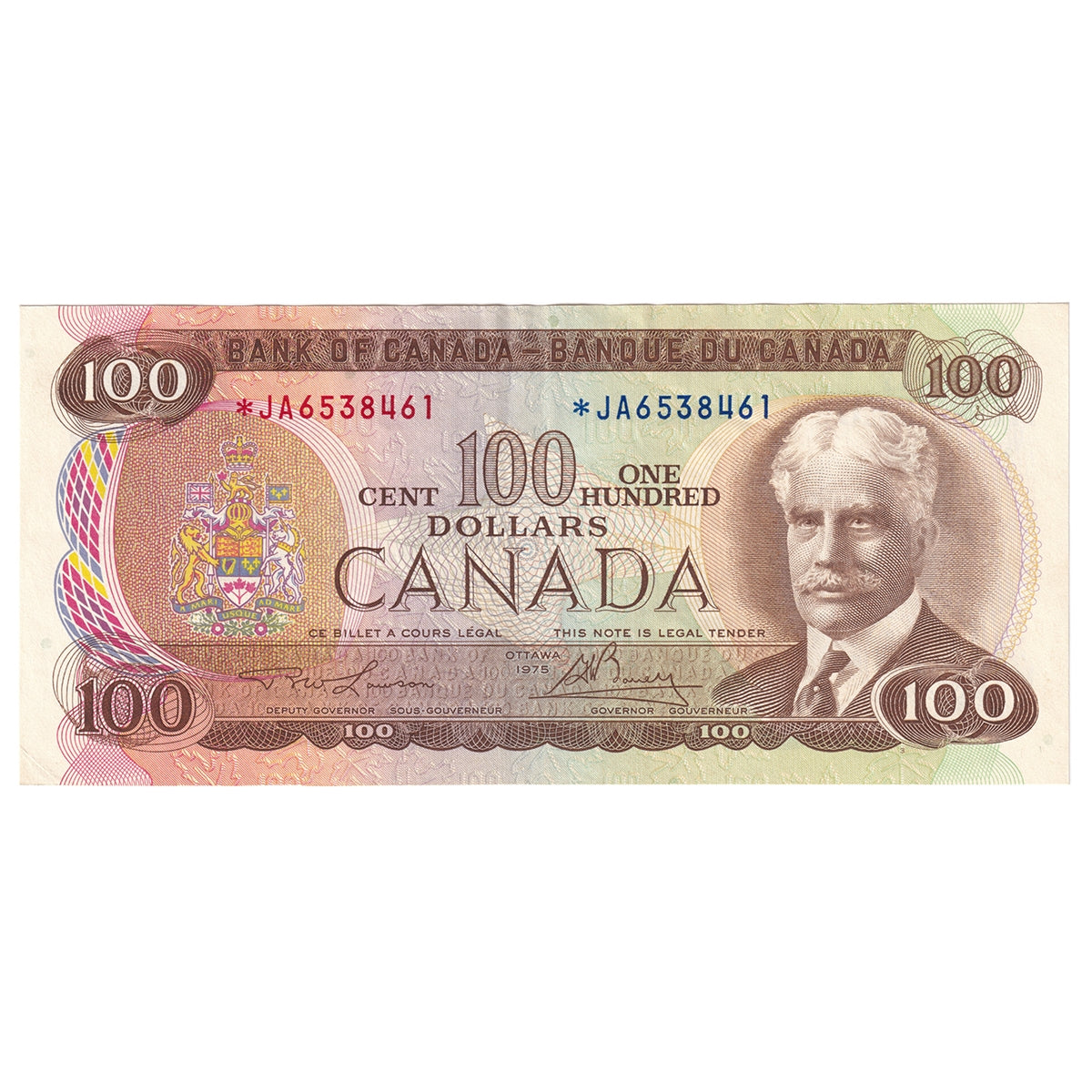 BC-52aA 1975 Canada $100 Lawson-Bouey, *JA, Extra Fine (EF40)