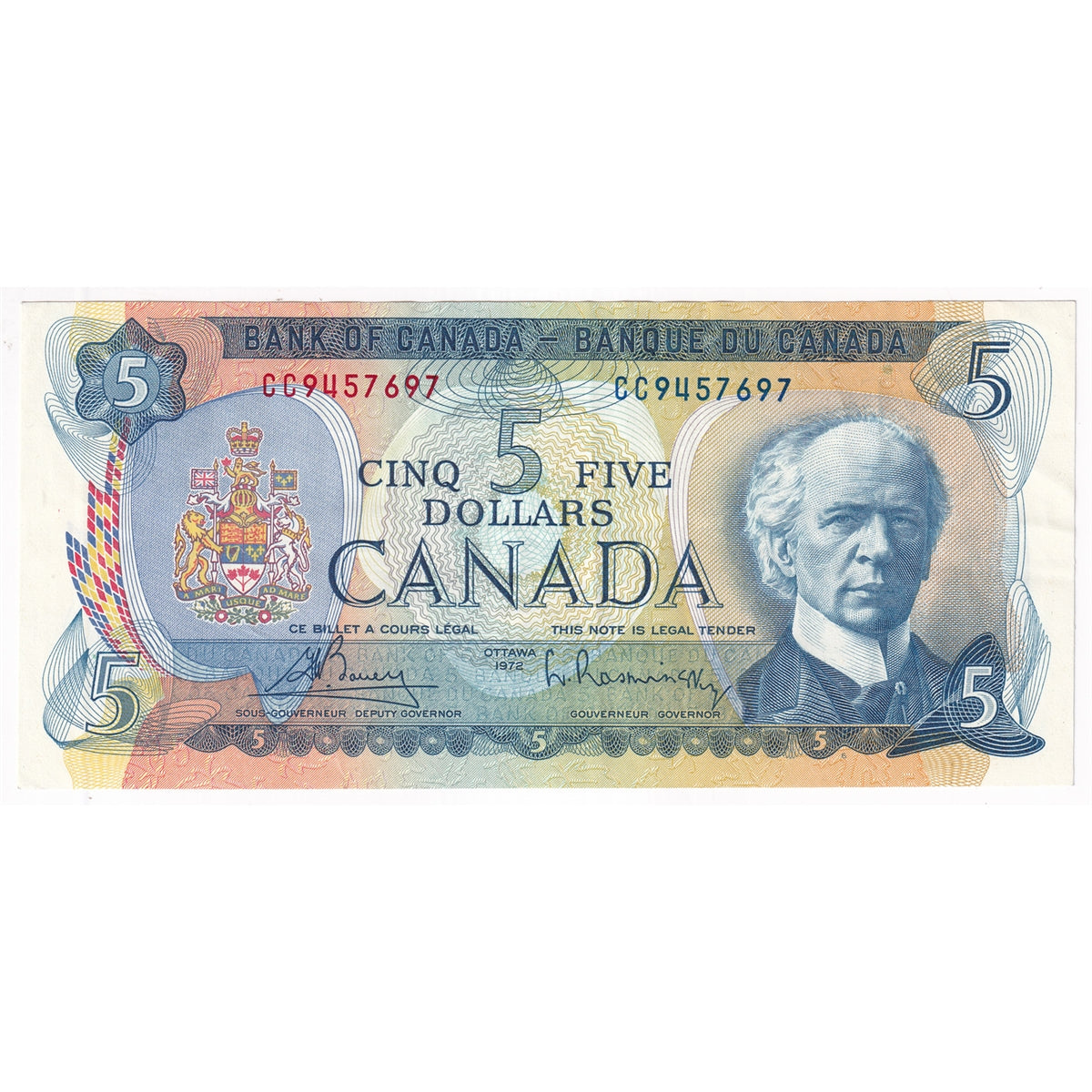 BC-48a 1972 Canada $5 Bouey-Rasminsky, CC, VF-EF (VF30)