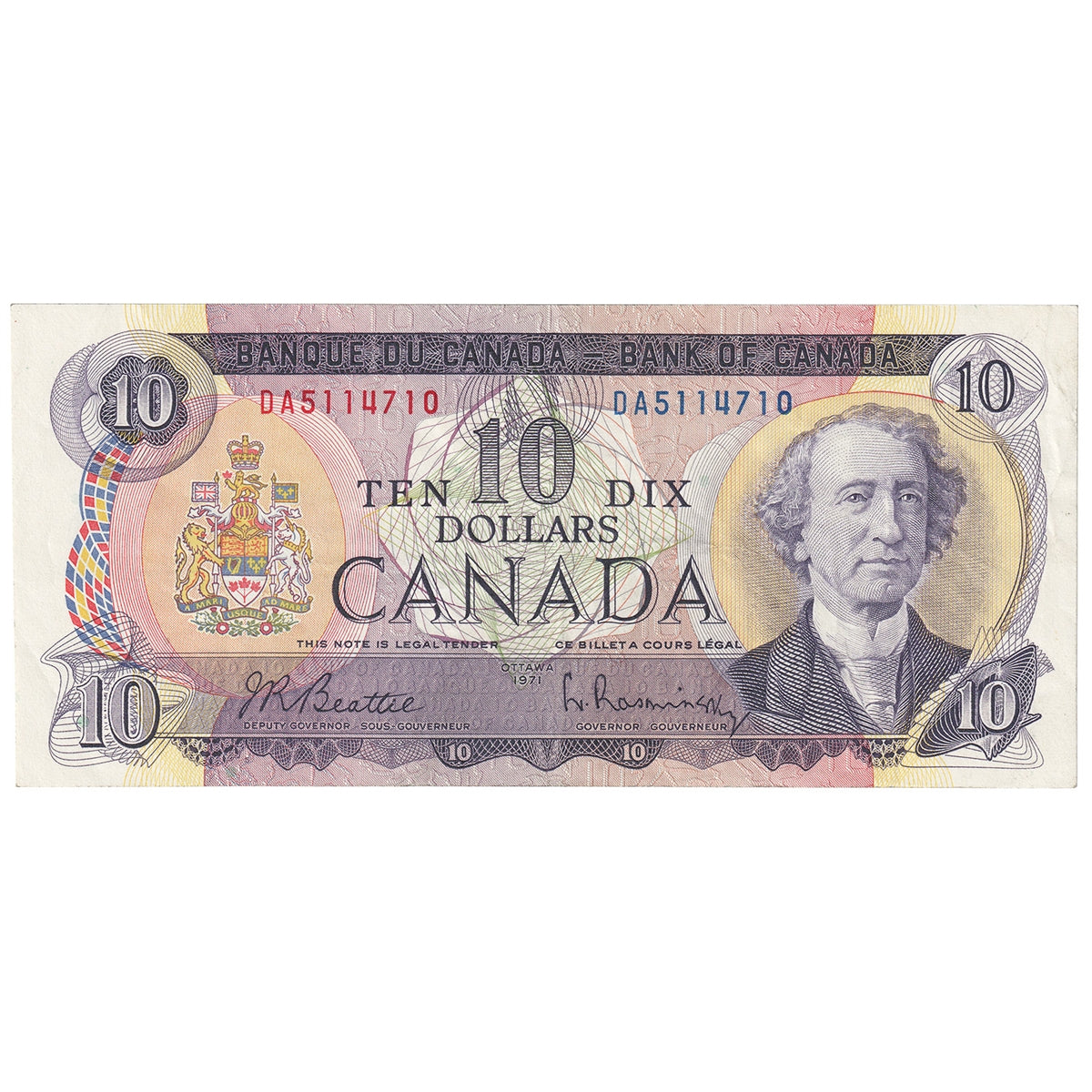 BC-49a 1971 Canada $10 Beattie-Rasminsky, DA, CIRC