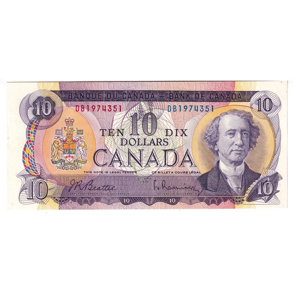 BC-49a 1971 Canada $10 Beattie-Rasminsky, DB, AU-UNC (AU55)