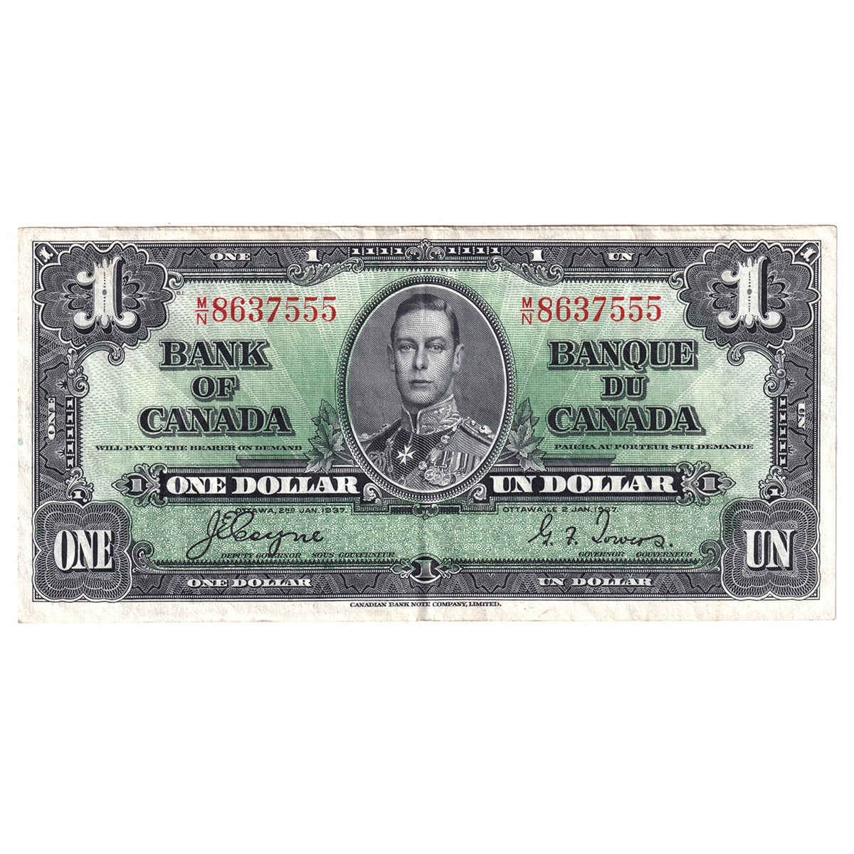 BC-21d 1937 Canada $1 Coyne-Towers, M/N, EF