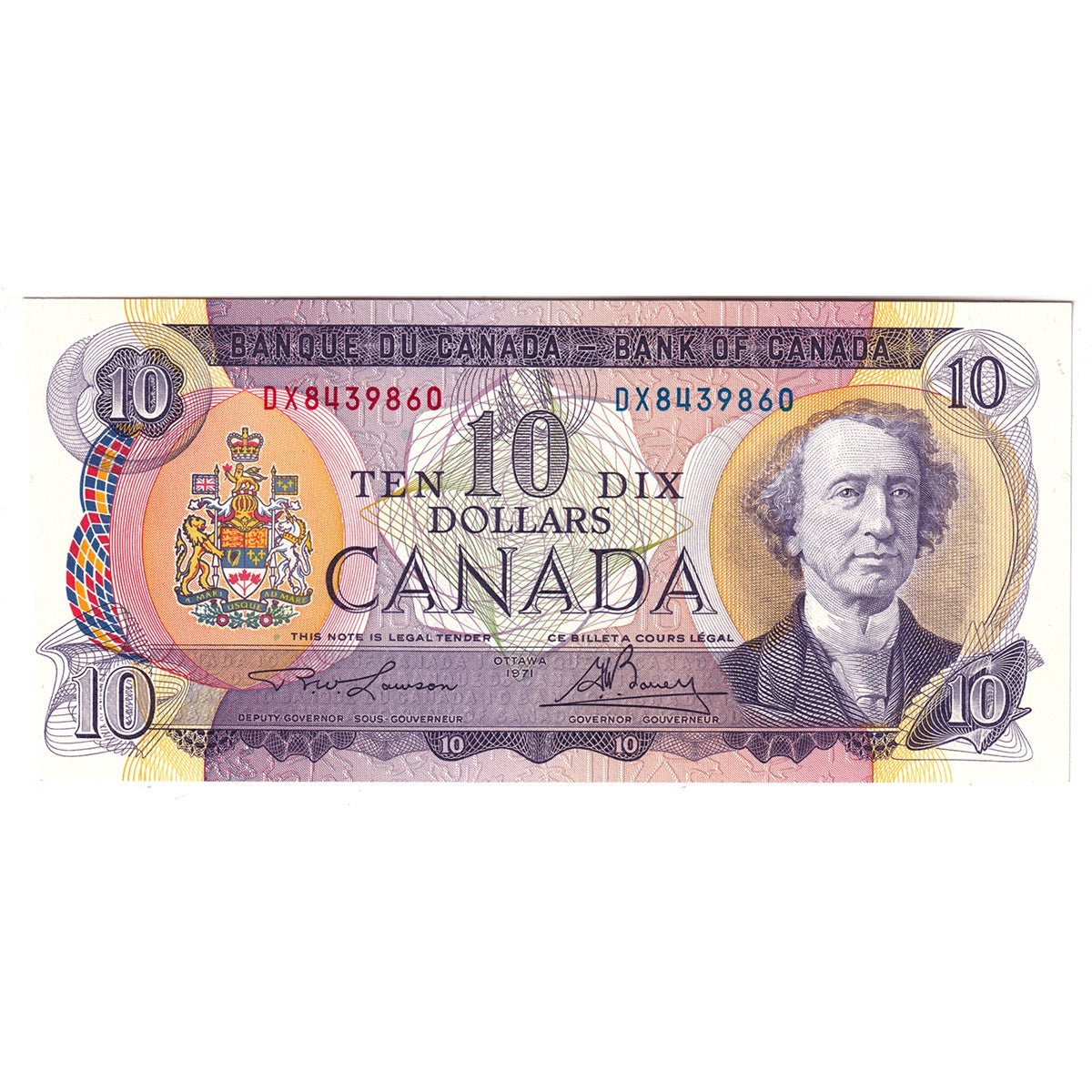 BC-49c 1971 Canada $10 Lawson-Bouey, DX, Almost Uncirculated (AU50)