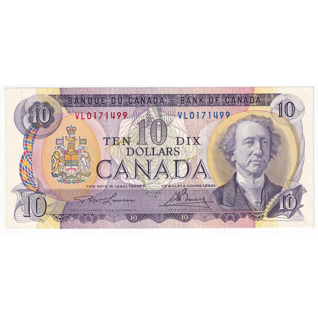 BC-49c 1971 Canada $10 Lawson-Bouey, VL, Almost Uncirculated (AU50)