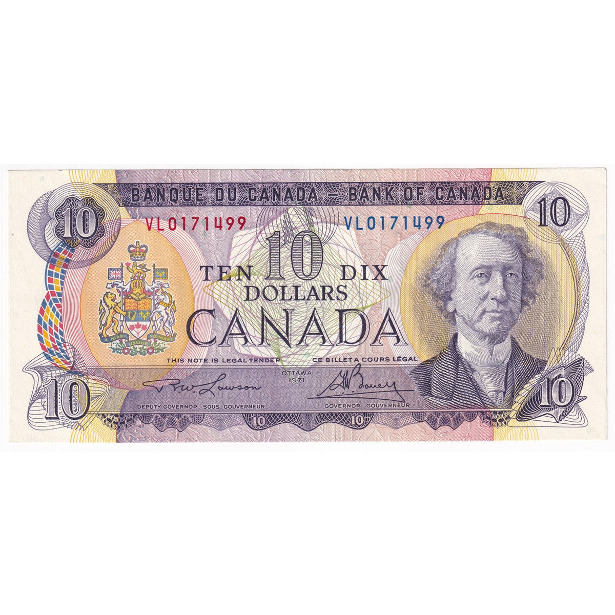 BC-49c 1971 Canada $10 Lawson-Bouey, VL, Almost Uncirculated (AU50)
