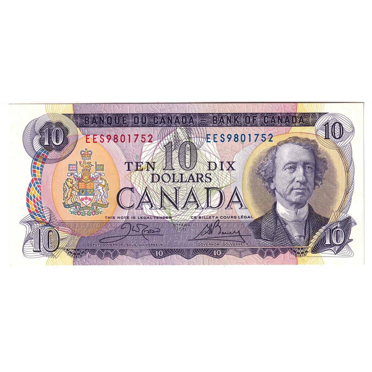 BC-49d 1971 Canada $10 Crow-Bouey, EES, AU-UNC (AU55)