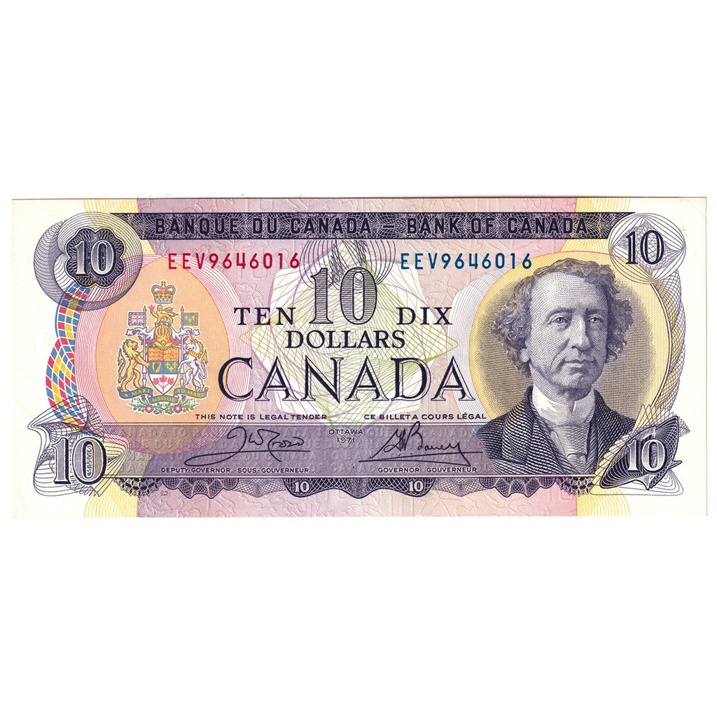 BC-49d 1971 Canada $10 Crow-Bouey, Lithographed, EEV, Almost Uncirculated (AU50)