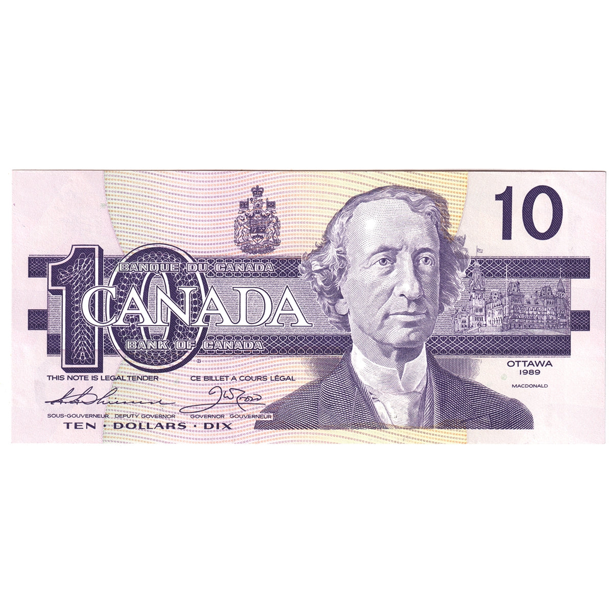 BC-57a 1989 Canada $10 Thiessen-Crow, ADJ, AU-UNC (AU55)