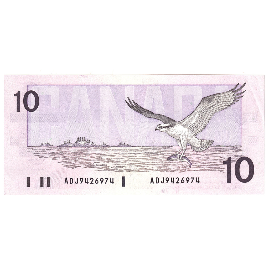 BC-57a 1989 Canada $10 Thiessen-Crow, ADJ, Almost Uncirculated (AU50)