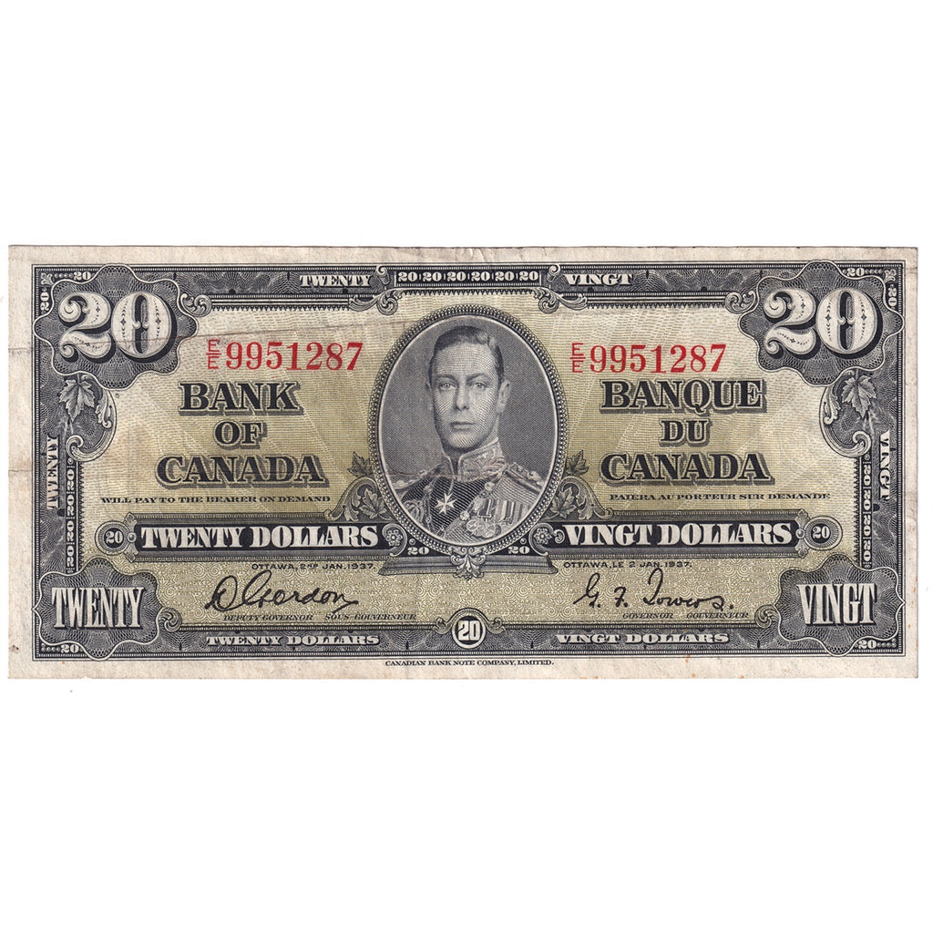 BC-25b 1937 Canada $20 Gordon-Towers, E/E, EF