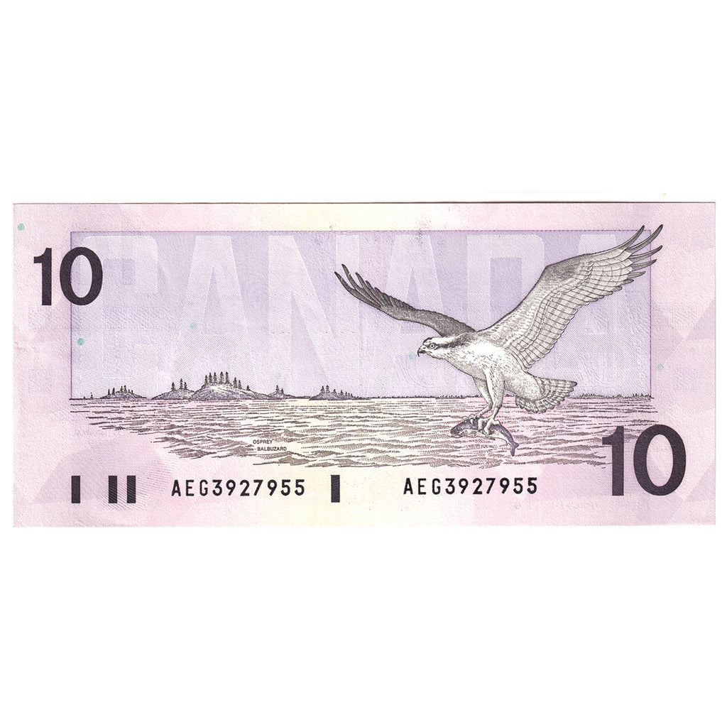 BC-57a 1989 Canada $10 Thiessen-Crow, AEG, Almost Uncirculated (AU50)