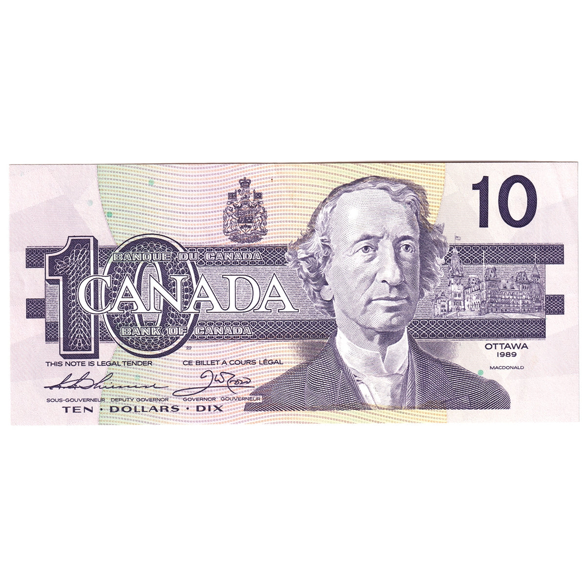 BC-57a 1989 Canada $10 Thiessen-Crow, AEH, Almost Uncirculated (AU50)