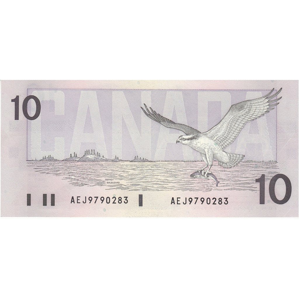 BC-57a 1989 Canada $10 Thiessen-Crow, AEJ, Almost Uncirculated (AU50)