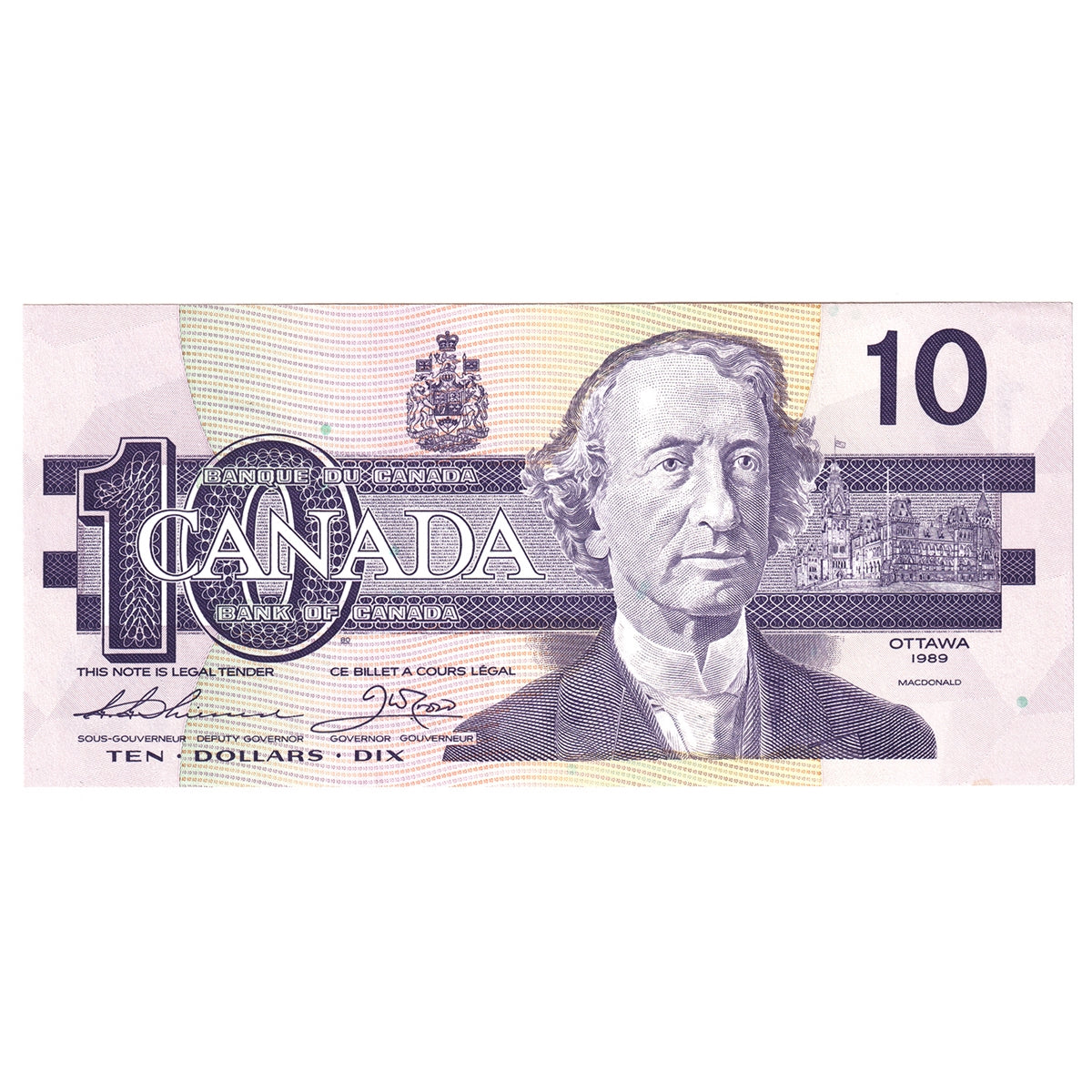 BC-57a 1989 Canada $10 Thiessen-Crow, AEM, Almost Uncirculated (AU50)