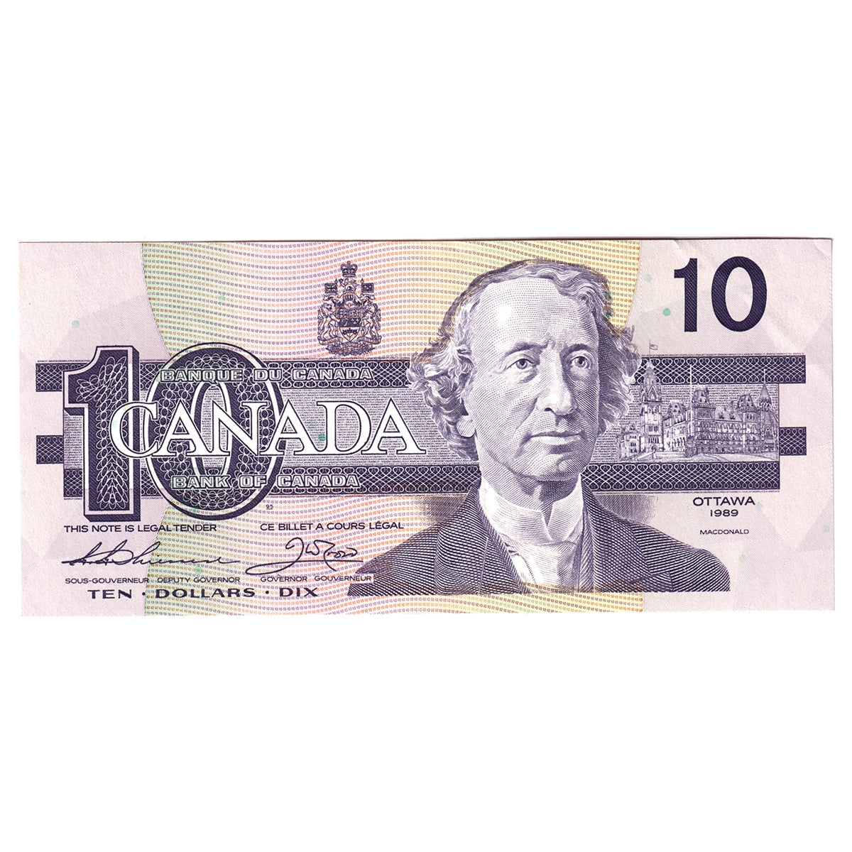 BC-57a 1989 Canada $10 Thiessen-Crow, AER, Almost Uncirculated (AU50)