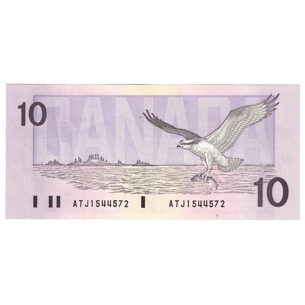 BC-57a 1989 Canada $10 Thiessen-Crow, ATJ, Almost Uncirculated (AU50)
