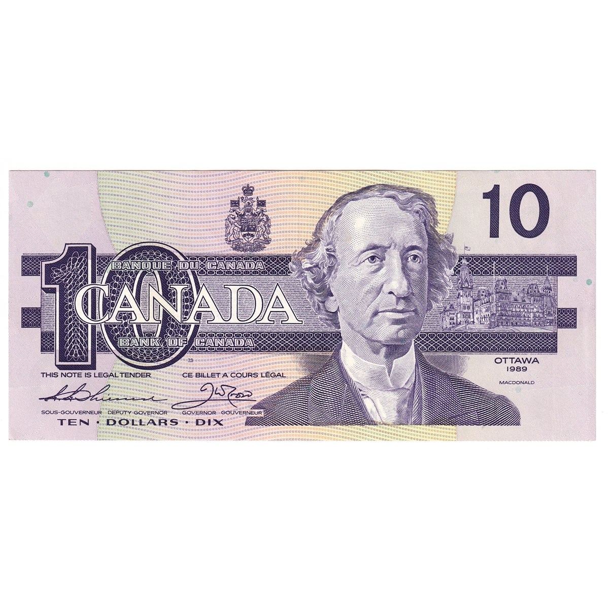 BC-57a 1989 Canada $10 Thiessen-Crow, ATS, Almost Uncirculated (AU50)