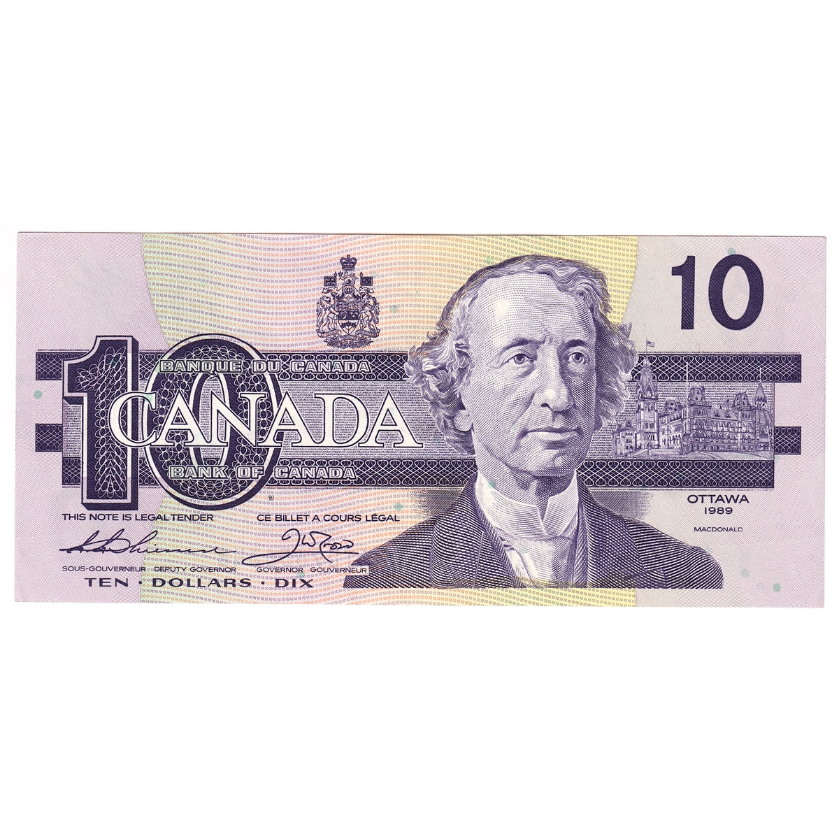 BC-57a 1989 Canada $10 Thiessen-Crow, ATU, Almost Uncirculated (AU50)