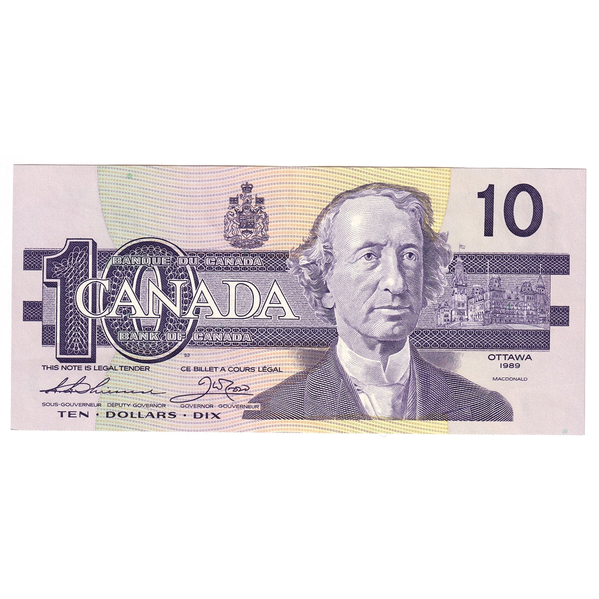 BC-57a 1989 Canada $10 Thiessen-Crow, ATV, Almost Uncirculated (AU50)