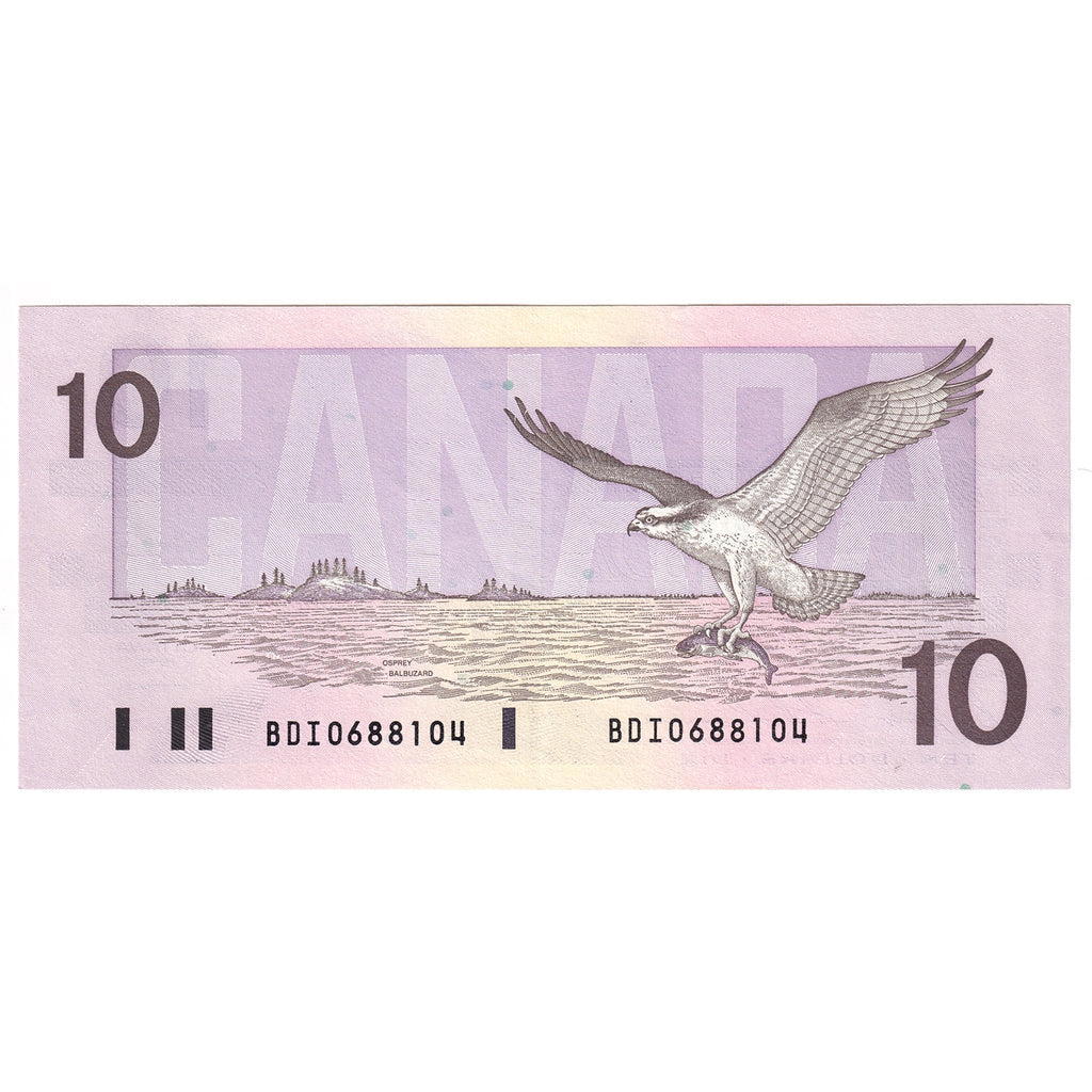 BC-57b 1989 Canada $10 Bonin-Thiessen, BDI, Almost Uncirculated (AU50)