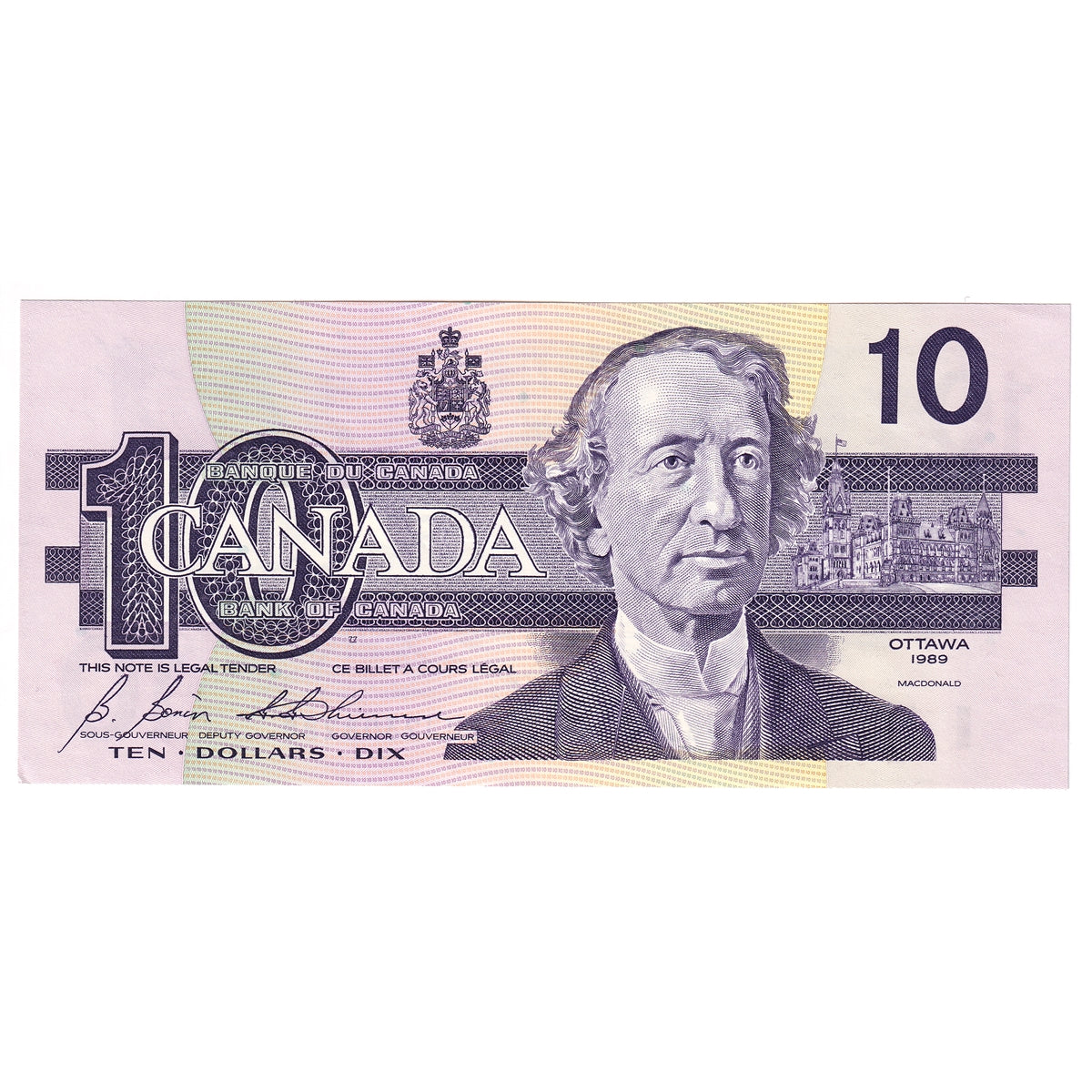BC-57b 1989 Canada $10 Bonin-Thiessen, BDJ, AU-UNC (AU55)
