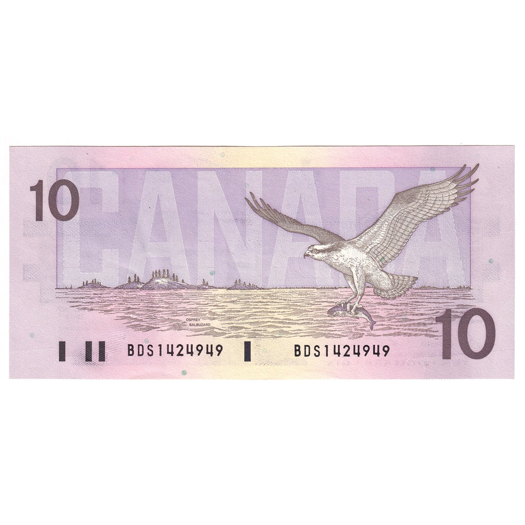 BC-57b 1989 Canada $10 Bonin-Thiessen, BDS, Almost Uncirculated (AU50)