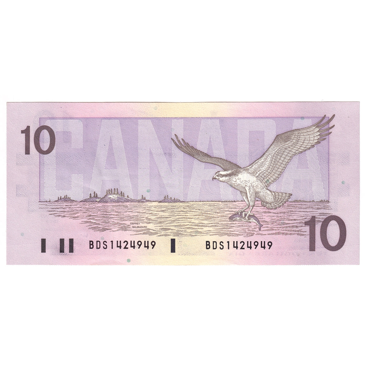 BC-57b 1989 Canada $10 Bonin-Thiessen, BDS, Almost Uncirculated (AU50)