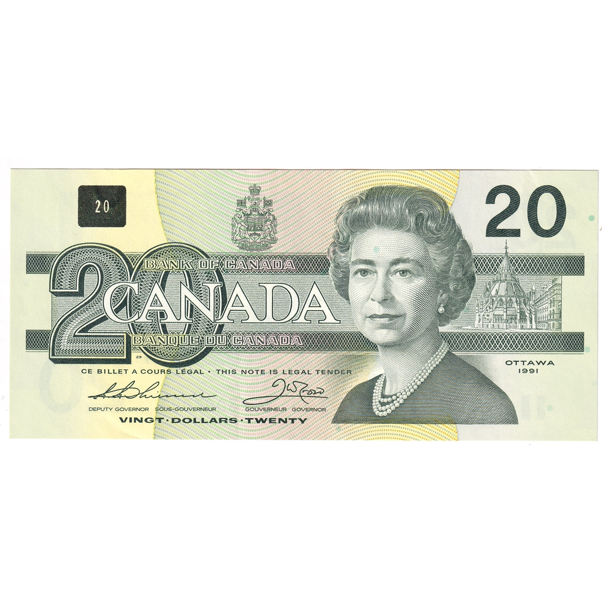 BC-58a 1991 Canada $20 Thiessen-Crow, EIF, Almost Uncirculated (AU50)